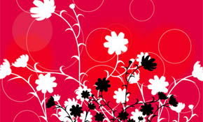 black flowers in red background